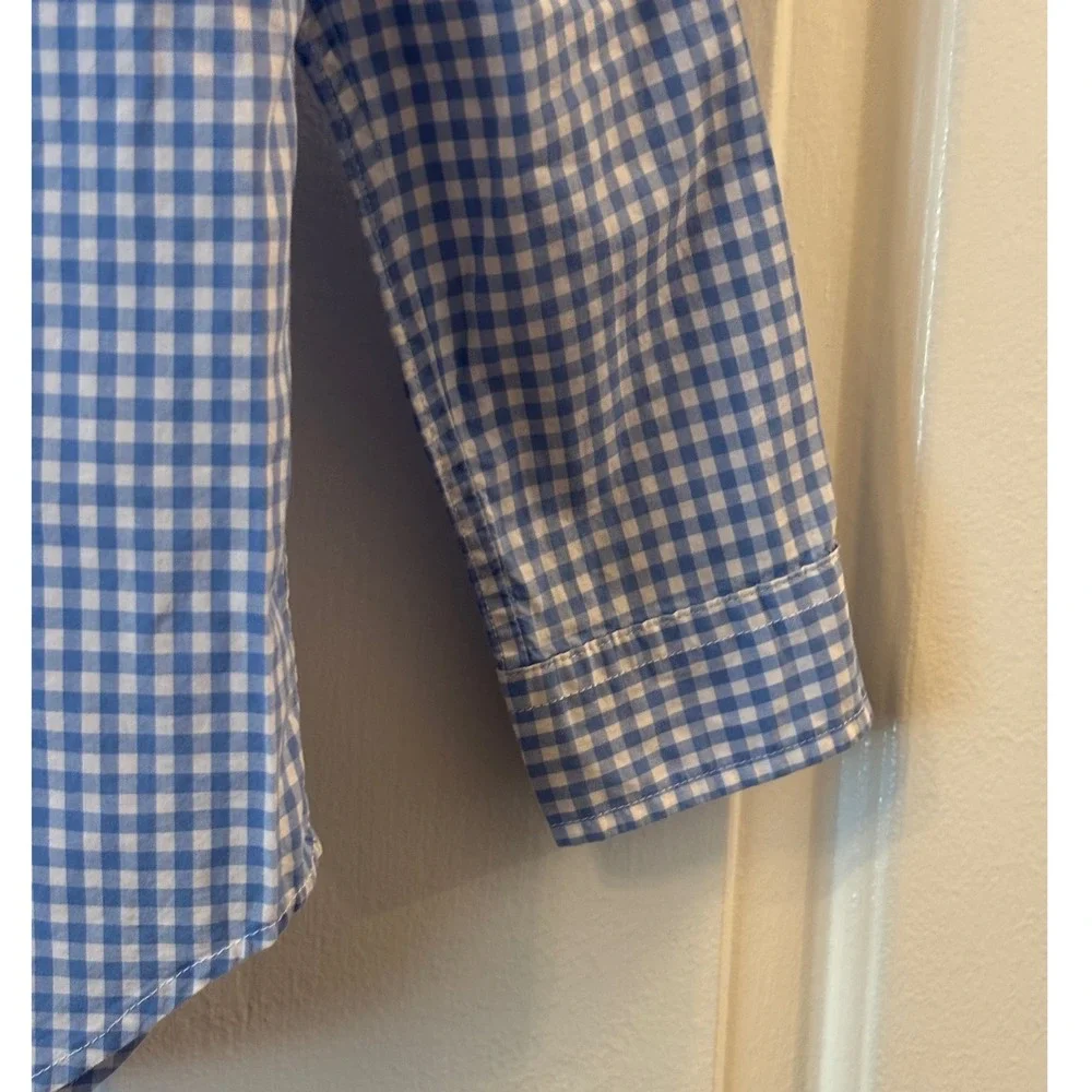 Ralph Lauren Kids Blue Gingham Cotton Button Down Shirt Size 5 Orange Pony